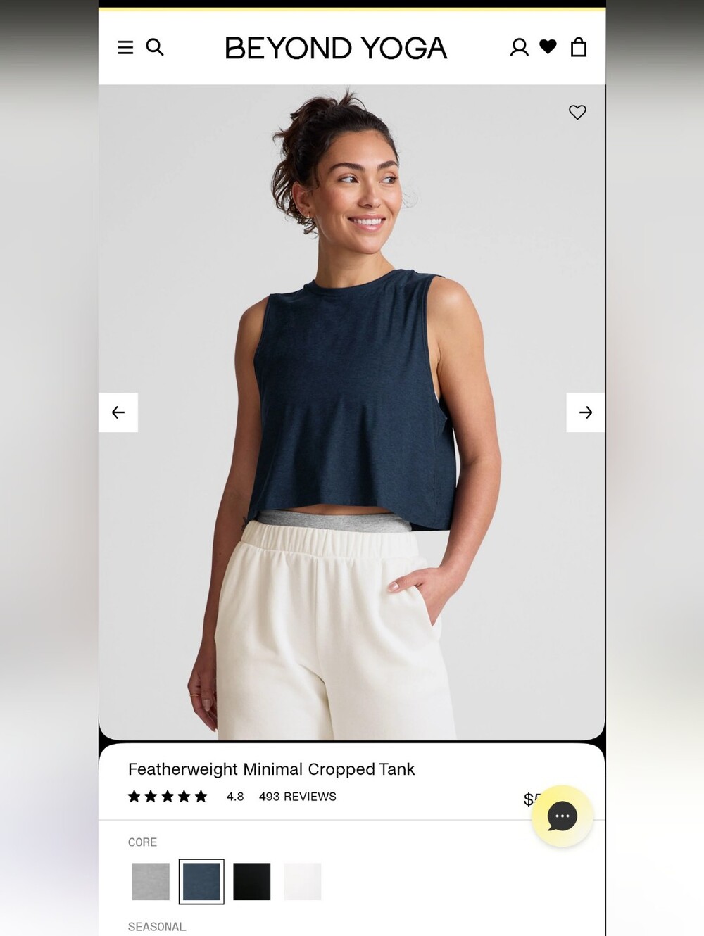 Beyond Yoga Featherweight Minimal Cropped Tank - XL Nocturnal Navy